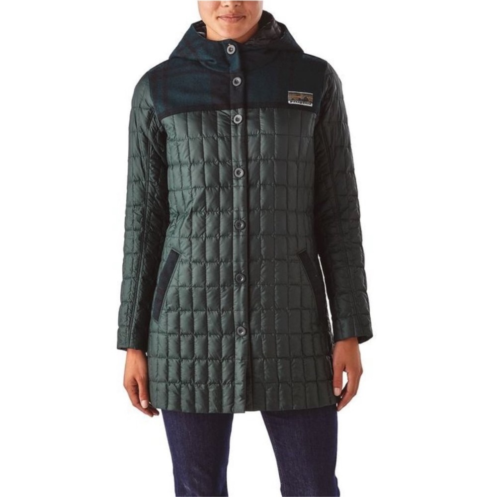 Patagonia Rare Recycled Down Hooded Coat Carbon Green